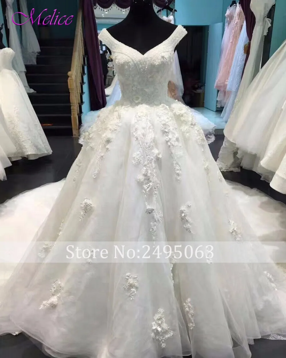 Melice Luxury Beaded Sweetheart Neck Lace Up Ball Gown Wedding Dresses 2020 Appliques Chapel Train Bridal Dress Vestido de Noiva | Свадьбы и