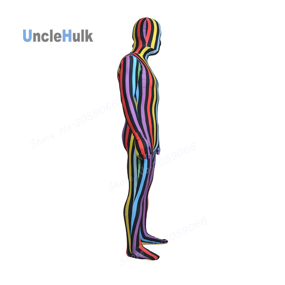 Полный комбинезон Zentai из разноцветного спандекса в полоску | UncleHulk Тематическая