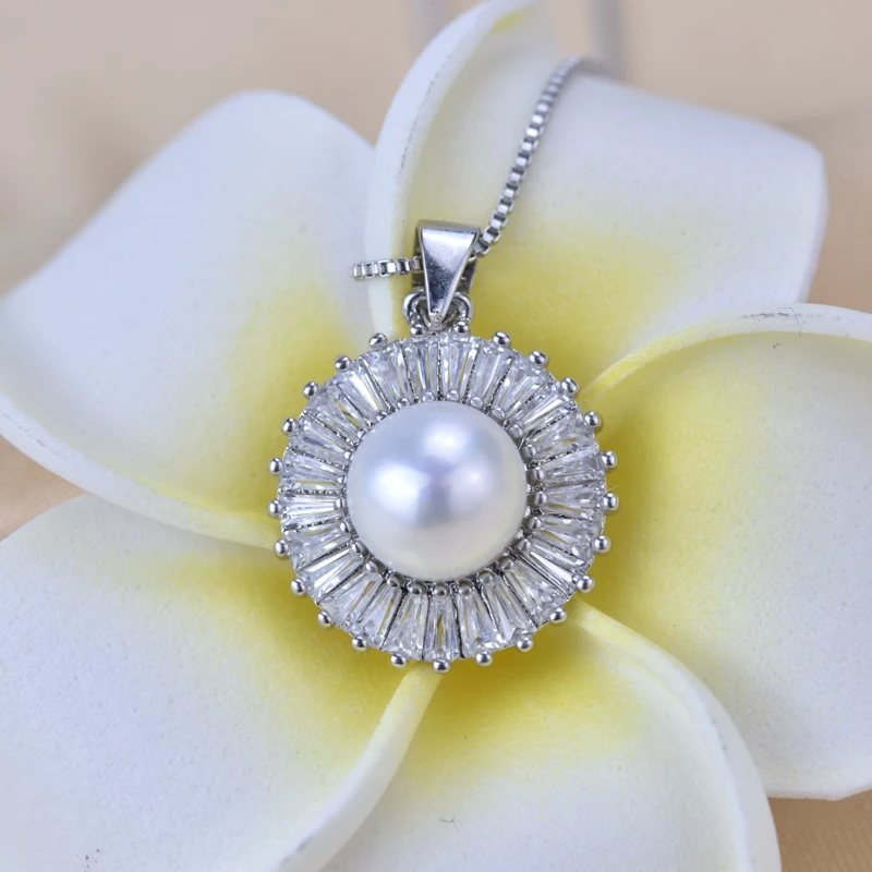 SHDIYAYUN 2019 Pearl Necklace 925 Sterling Silver Jewelry Round Natural Freshwater Pendants Gift Diamond Necklaces Women | Украшения и