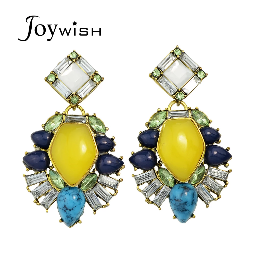Joywish богемный Стиль висит Серьги Винтаж Античная Красочные Rhinestone синий каменный