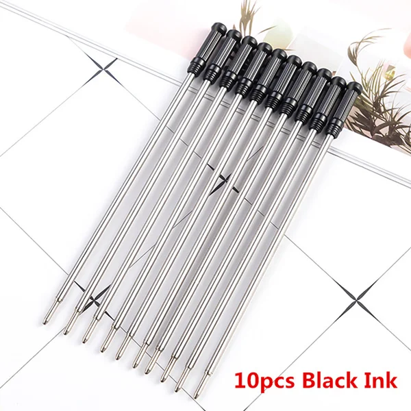10pcs black ink Высокое качество, металлическая шариковая ручка с гравировкой, индивидуальный логотип, гелевые ручки, ручка для офисов и школ с коробкой, канцелярские принадлежности, Подарочные деловые ручки - Цвет: 10pcs black ink