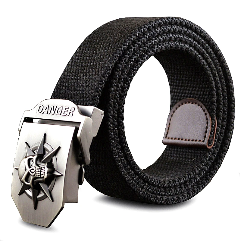 

Fashion men's Canvas belt skull Metal tactics woven belt canvas belt Casual pants Cool wild gift for men belts Skull large size