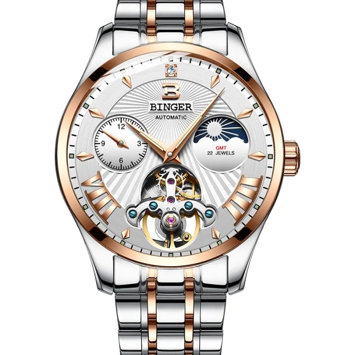 H Tourbillon Бингер Мужские часы Роскошные деловые механические часы Мужские автоматические модные водонепроницаемые сапфировые спортивные часы с скелетом - Цвет: H