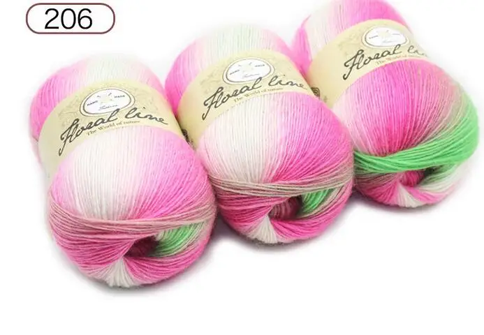 color 206 TPRPYN 2 шт = 200 г пряжа для вязания крючком lanas кашемировая пряжа для вязания радужной линии - Цвет: color 206