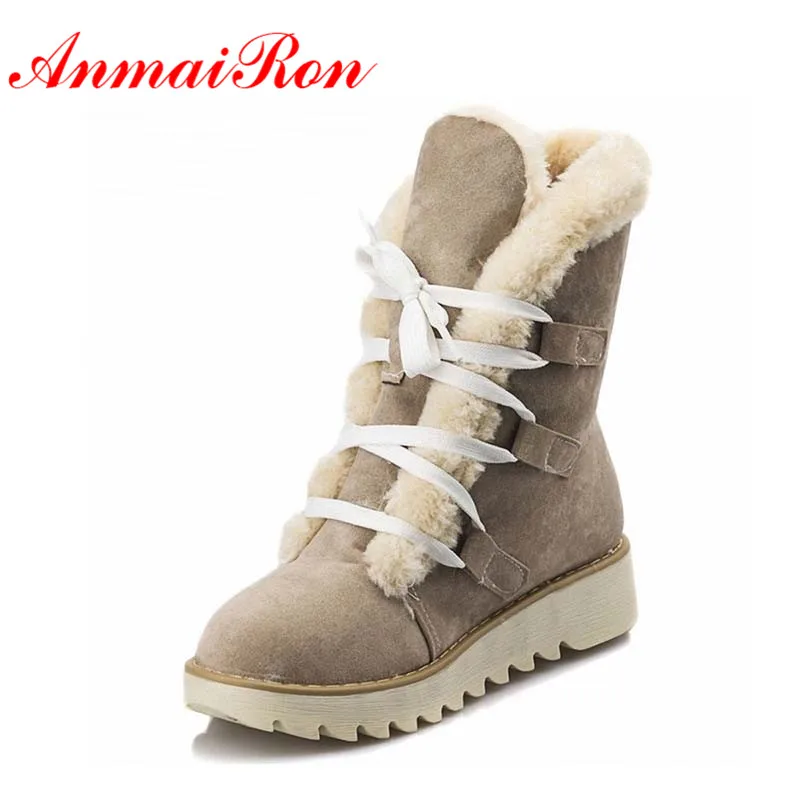 

ANMAIRON Ankle Boots Women U.S Large New Cute Style Warm Calf Suede Women Boots Flat Shoes Snow Boots Shoes Women Size 34-43