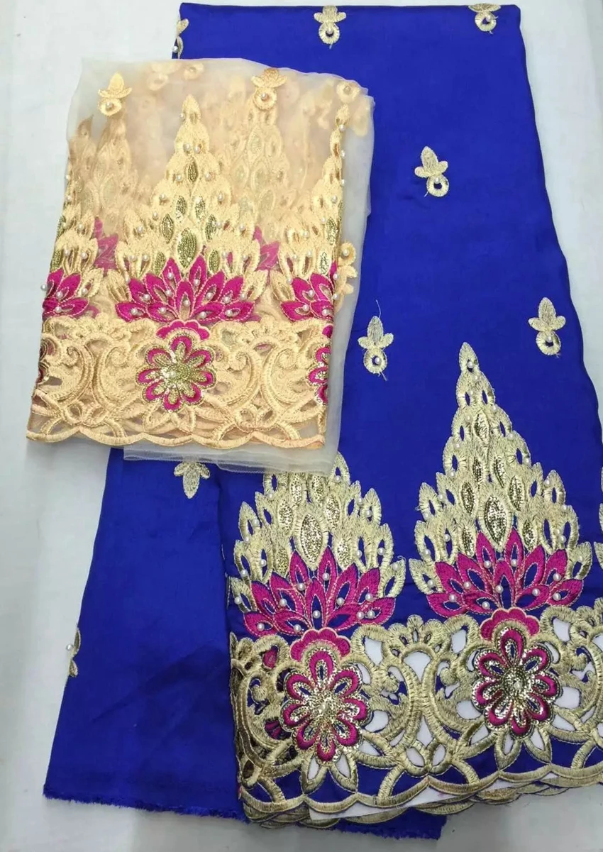 Белый и золотой 5 ярдов Африки Джордж Ткань + 2 французский чистая кружево