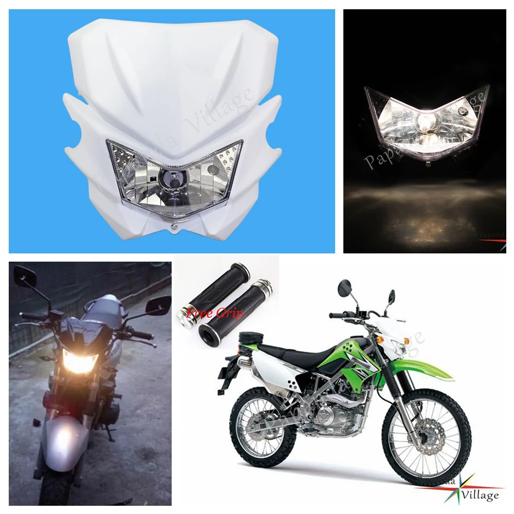White Dual Sport Motocross Headlight Dirt Bike Headlamp Fairing Off Road for Kawasaki KX KLX KLR KLE ZZR KDX 110 250 450 650 |
