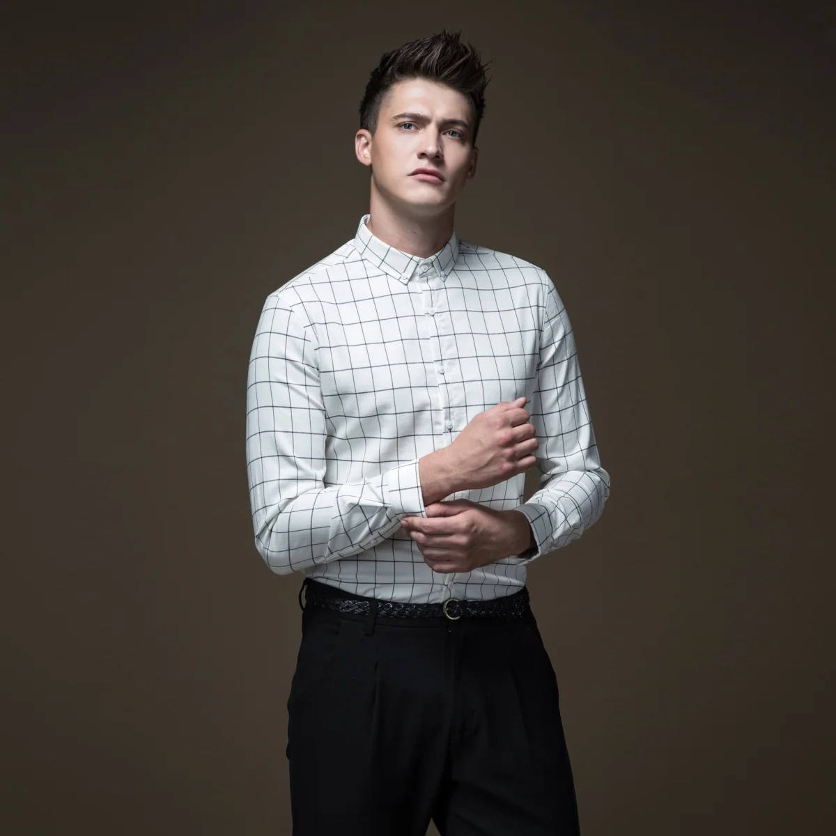 Мужская рубашка с длинными рукавами Camisa Social Masculina Pinli Pin Li новая осенняя в клетку