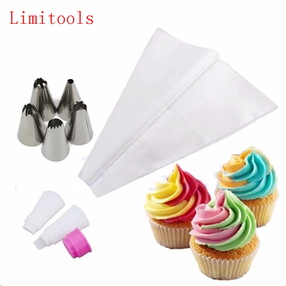 

5Pcs/Set Russian Double Two Color Cake Dessert Decorators Icing Piping Bag Cream Pastry With Nozzles Converter Topper DIY Baking