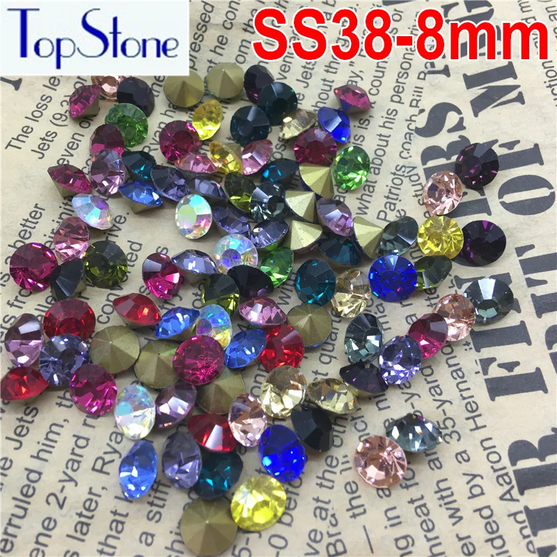 Круглые стеклянные чатки TopStone (SS38) 8 мм 144 шт. незакрепленные Стразы для украшений