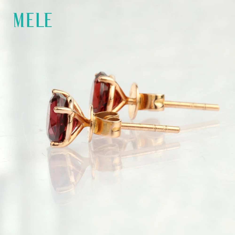 Natural Mozambique garnet rose gold earring round 6mm*6mm real 18k romantic and beautiful exquisite | Украшения и аксессуары