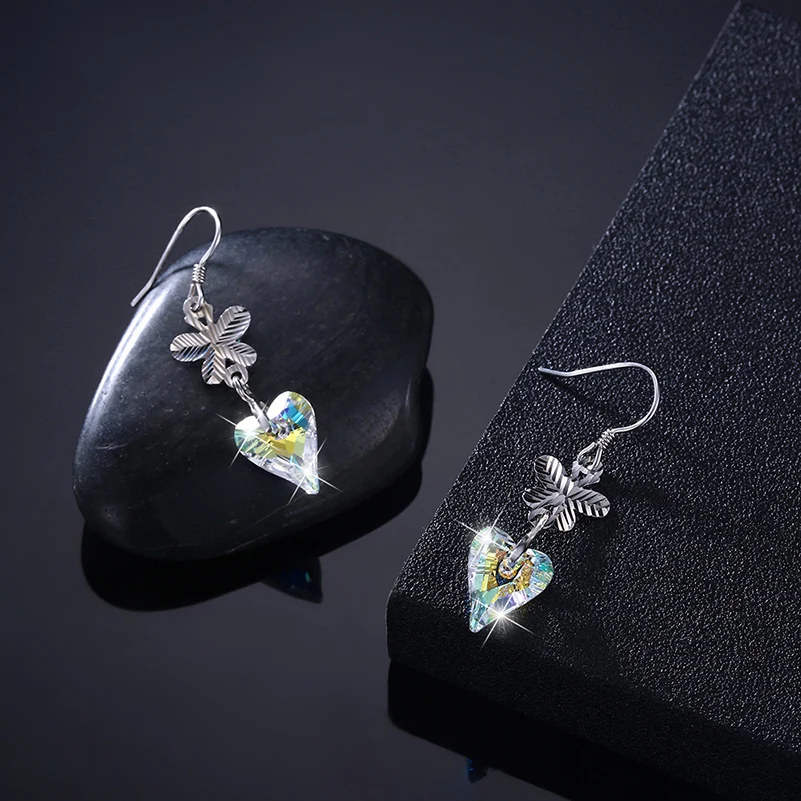 Fashion Shining Colorful Crystal Heart Drop Earrings for Women Trendy Real 925 Sterling Silver Dangle Jewelry | Украшения и