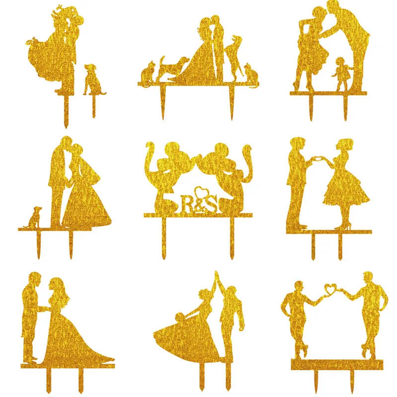 

Multi Kinds of Mr & Mrs Bride Groom With Pet Mr & Mr Acrylic Cake Flags Love Family cake Topper Wedding Party Cake Decoration