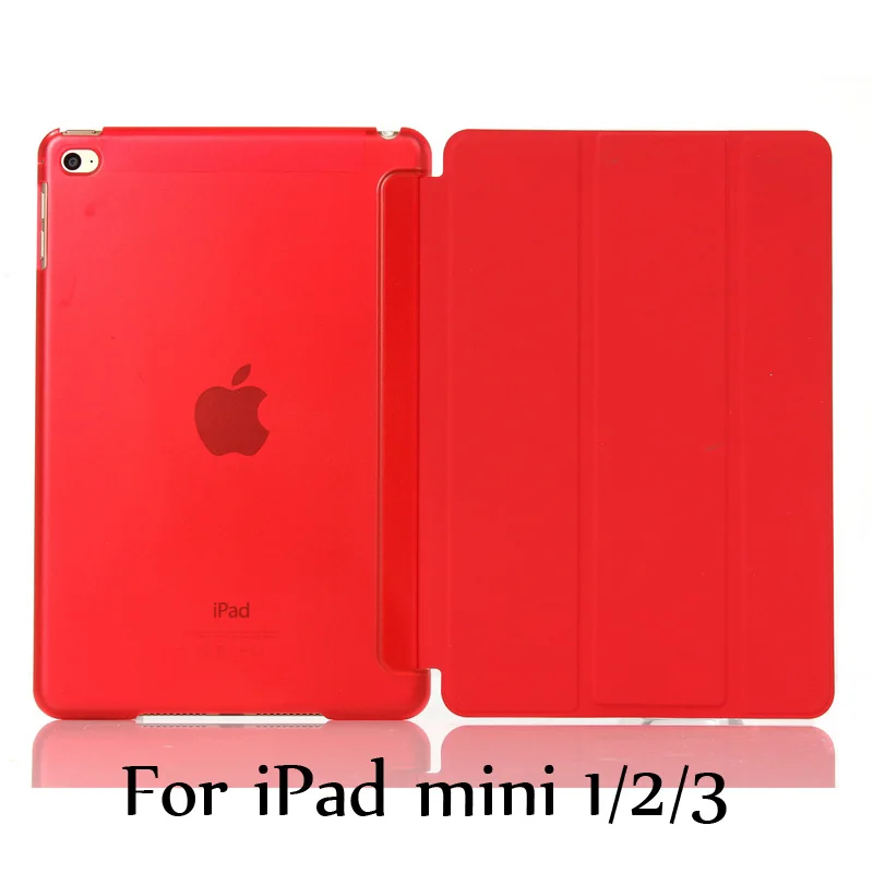 Red for mini 123 Тонкий смарт-чехол для iPad mini 5 mini4, iPad mini 1/2/3 три раза стенд из искусственной кожи+ Прозрачная Жесткая задняя крышка из ПК с Авто Режим сна/Пробуждение - Цвет: Red for mini 123