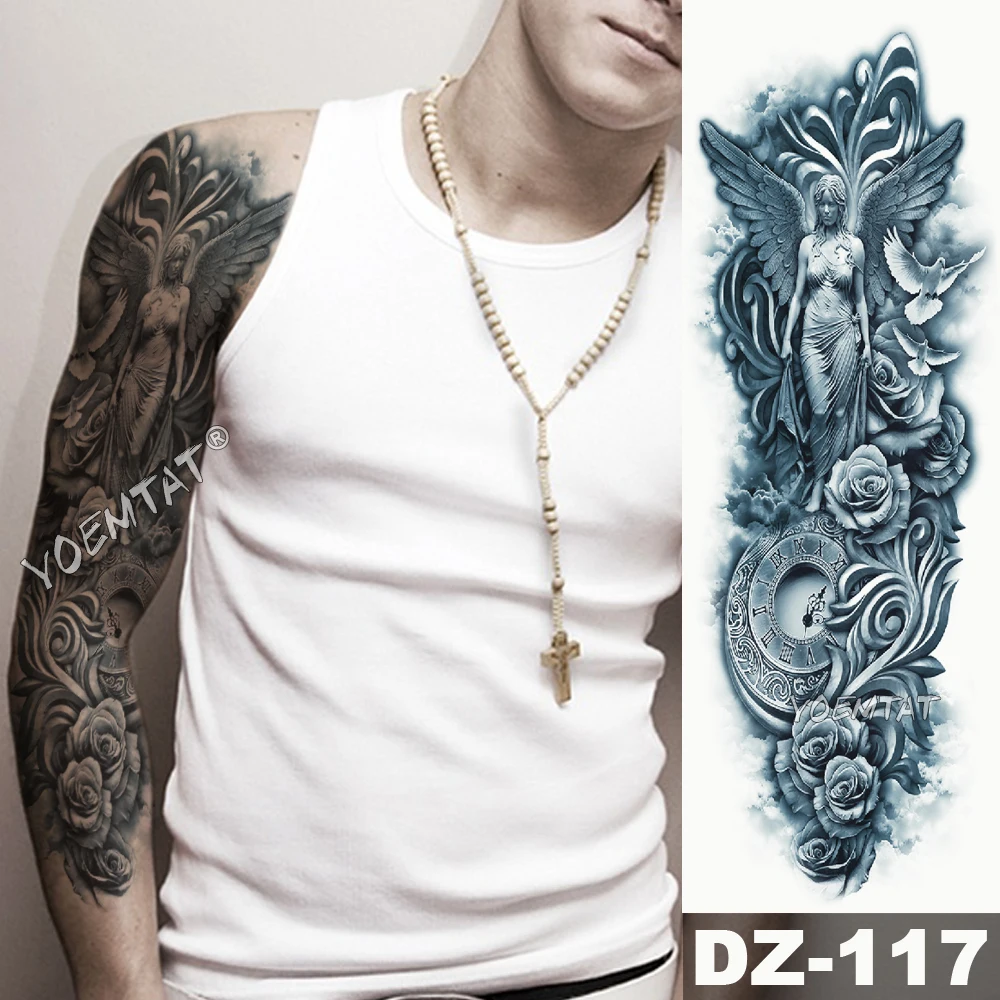 тату Большая татуировка на рукаве с воином победой солдатом водостойкая