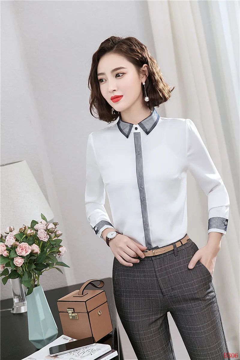 Fashion Ladies Work Blouses Women Business Suits 2 Piece Pant and Tops Sets OL Shirts Long Sleeve | Женская одежда