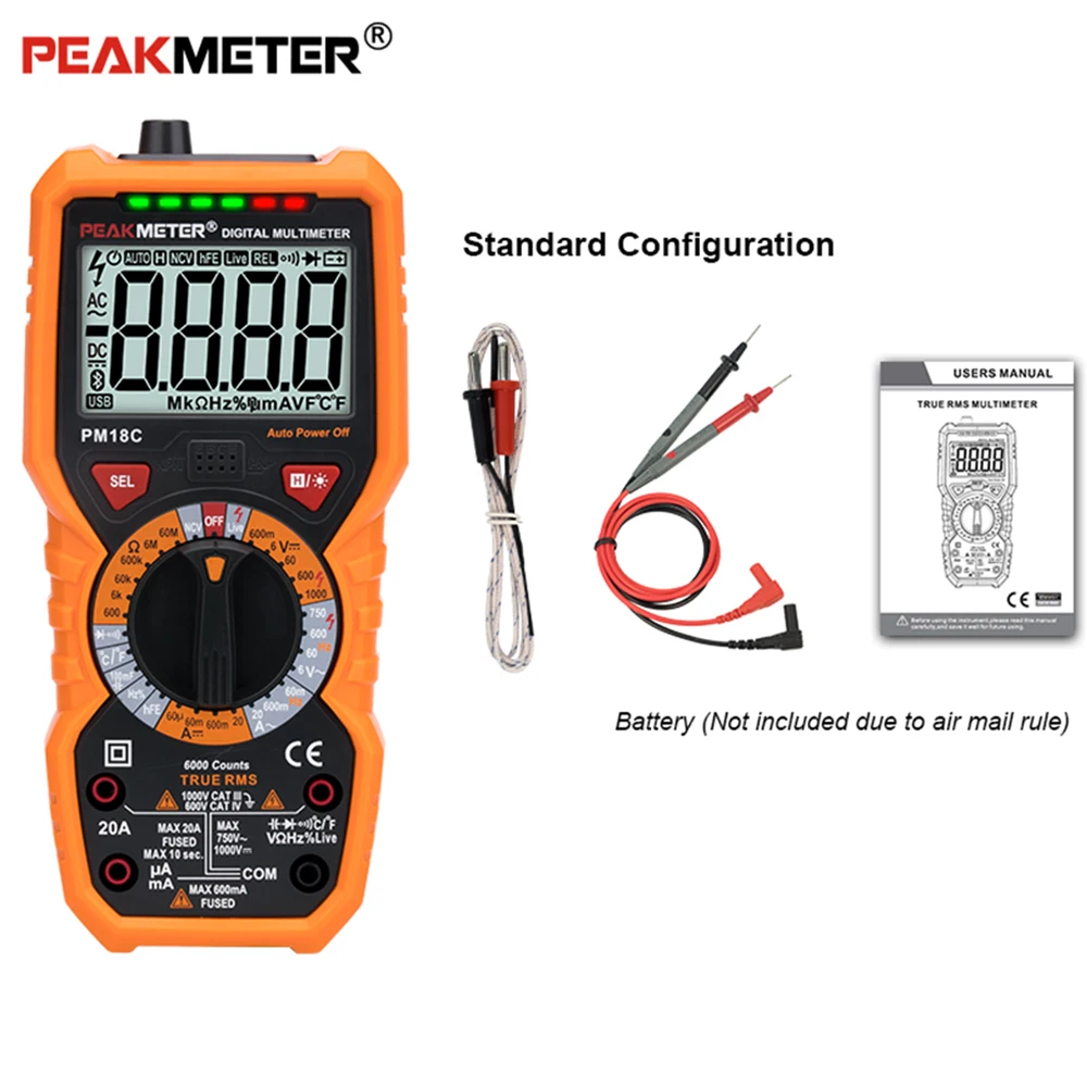 PEAKMETER Цифровой мультиметр PM890C/PM890D/PM18/PM18C True RMS AC/DC Измеритель сопротивления