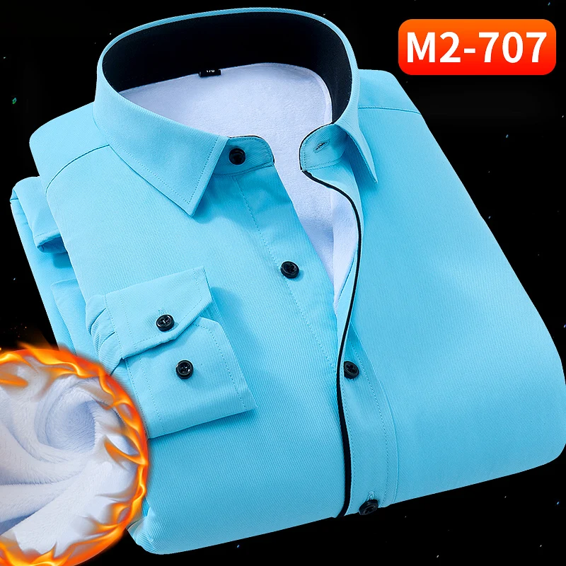 707 Негабаритный 8XL 7XL 6XL 5XL 4XL зимние теплые мужские s Рубашки Свободный длинный рукав Толщина саржевый гладкий белый желтый платье Мужская Рабочая одежда - Цвет: 707