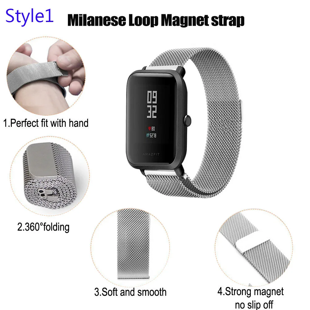 20mm Bracelet Strap For Xiaomi Amazfit GTS Watchstrap Bip Wristband GTR 42mm Stainless Steel Metal Watchband | Электроника