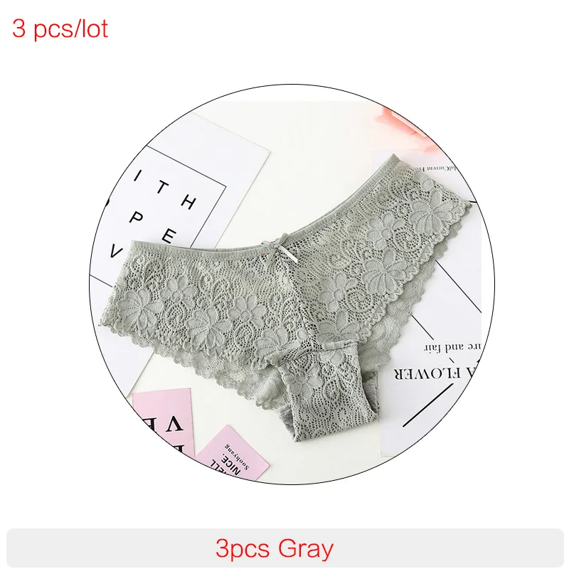 3pcs GRAY BEFORW, 3 шт., сексуальные кружевные трусики, женское модное нижнее белье, соблазнительные Красивые трусы, высокое качество, хлопок, низкая талия, женское нижнее белье - Цвет: 3pcs GRAY