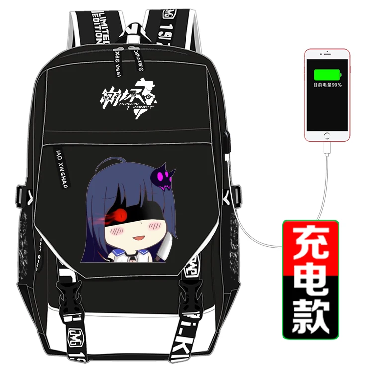 Honkai Impact 3 Печать Рюкзак киана каслана косплей женский рюкзак USB интерфейс ноутбук Рюкзак Холст Школьные сумки - Цвет: K