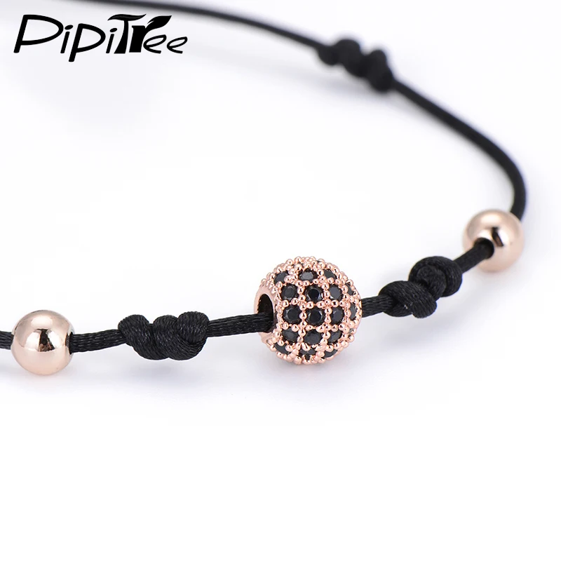Pipitree роскошный 8 мм CZ шар розового золота цвет Шарм макраме браслеты простой