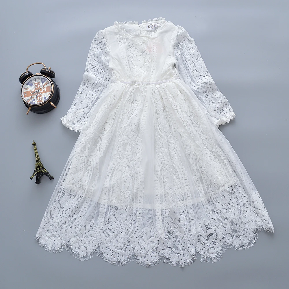 

afairytale Girls Dress 2018 New Lace Girl's Clothes White long sleeves Children Princess Summer kids clothes Baby girls Dresses