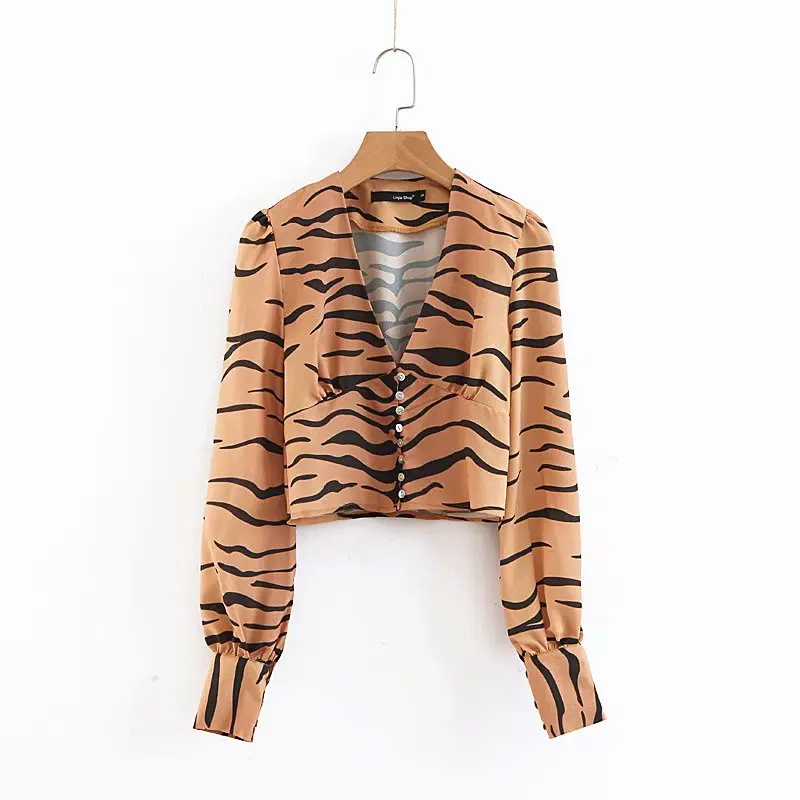 Striped Осенняя винтажная блузка, женские рубашки, короткий топ с длинным рукавом, шифоновая блузка, туника, женские топы, Корейская блуза, уличная одежда, осень - Цвет: Striped