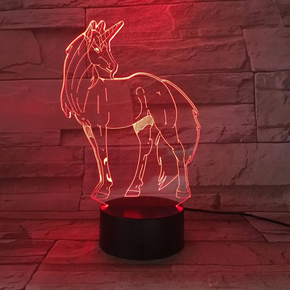 Сенсорная лампа в виде единорога ночсветильник с 3D иллюзией подарок на день
