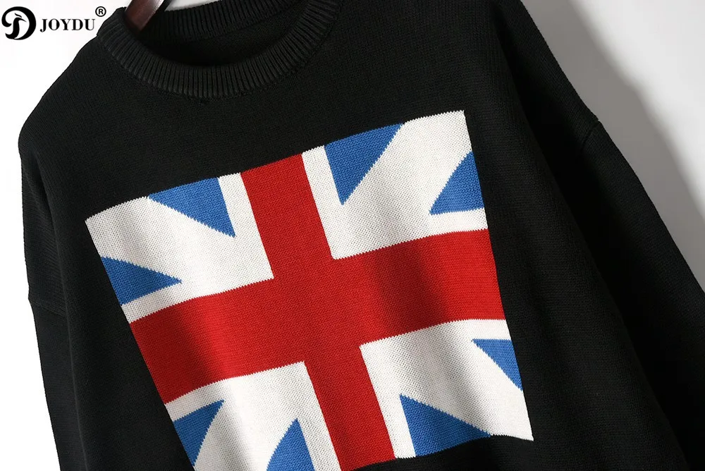 JOYDU vestidos Casual Dress 2018 New Winter Runway Design British Flag Pattern Knit Sweater Women Oversized Office | Женская одежда