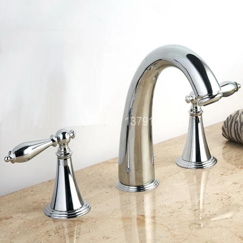 

Polished Chrome Widespread Dual Handle Bathroom Washing Basin Mixer Taps Deck Mounted 3 Holes Lavatory Sink Faucet acy001