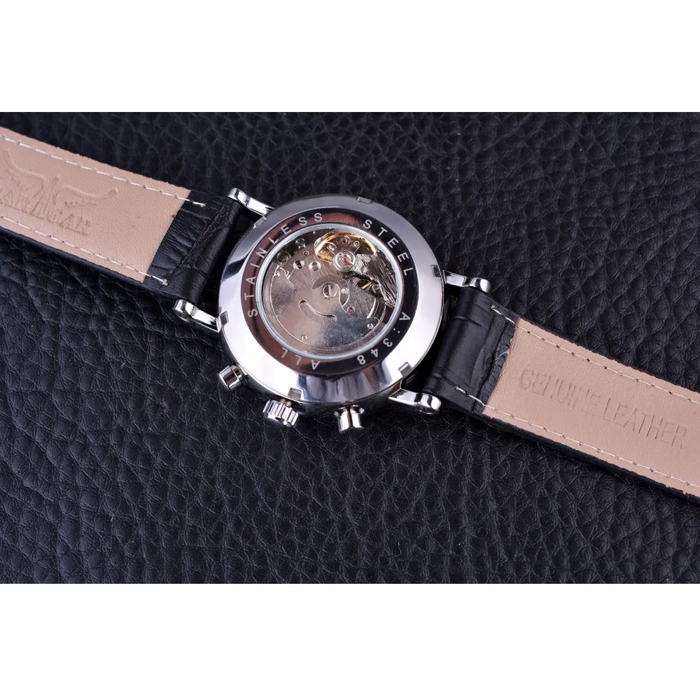 Jaragar Brand Men Automatic Self Wind Mechanical Watch White 3 Dials Calendar Blue Hands Simple Business Leather Band Wristwatch