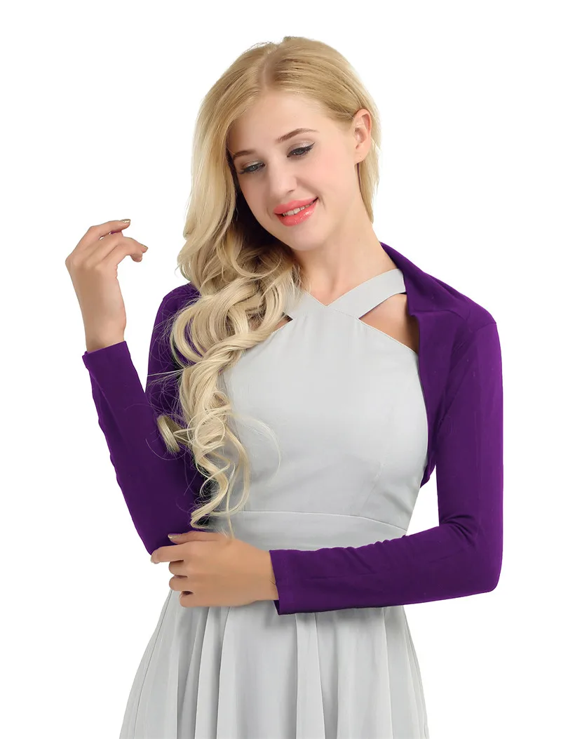 Womens Long Sleeve Soft Cotton Bolero Shrug Cardigan Open Front Stretch Sweater Crop Tops Casual Loose Fit |