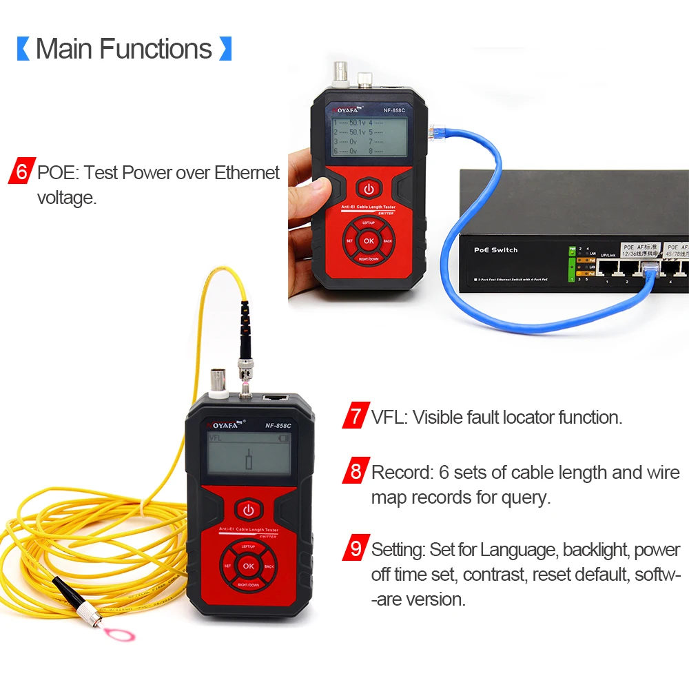 Кабельный тестер Noyafa NF858C с ЖК дисплеем кабельный функцией определения