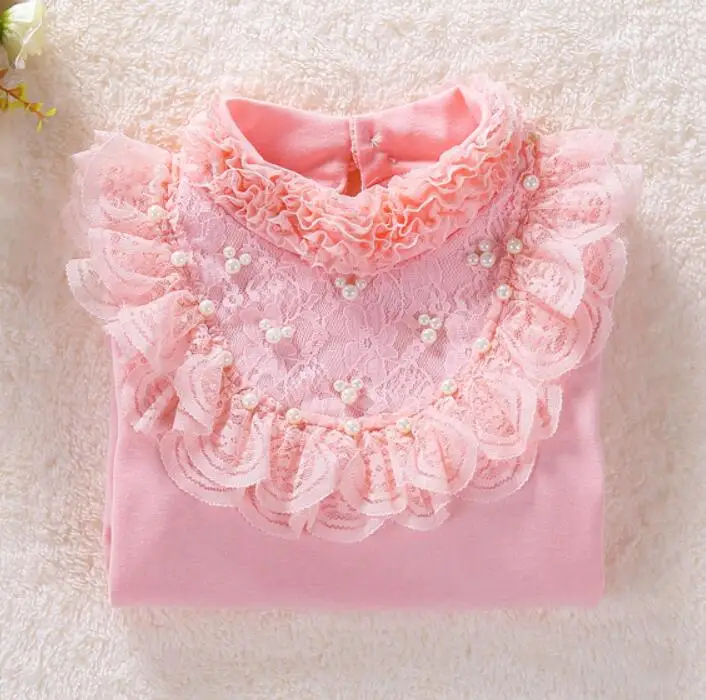 13 pink pearls Г. Осенне-зимняя блузка для девочек; рубашки для маленьких девочек-подростков; топы для школьниц; хлопковая кружевная Детская рубашка с длинными рукавами; детская одежда JW4038 - Цвет: 13 pink pearls
