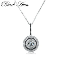 black awn silver color womens necklace fashion jewelry round bijoux black spinel pendants necklace p074