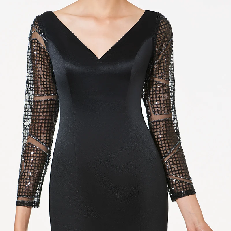Tanpell v neck short cocktail dress sexy black long sleeves above knee sheath women party formal customed dresses | Свадьбы и