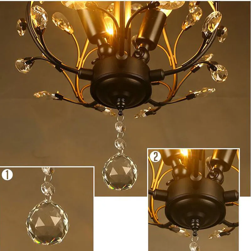 Американская люстра Ретро кантри из кованого железа хрустальная лампа бронзовая