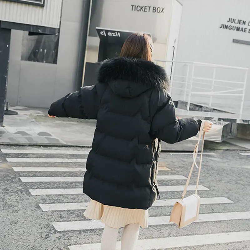 VANGULL Elegant Fur Collar Coat New Winter Thick Jacket Women Long Down cotton Parkas Female Warm Hooded Jacket Coat