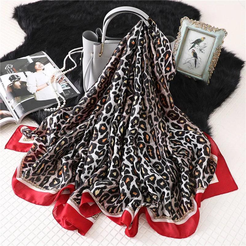 

2020 Women Casual Silk Scarf Leopard Print Shawls And Wraps Large Pashmina Lady Long Neck Scarves Winter Hijab Femme Beach Towel