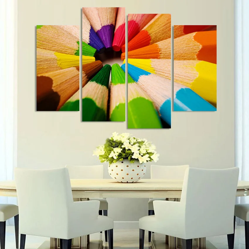 

4 Piece Home Decor Oil Painting Colored Pencils HD Print on Canvas Wall Art Picture for Living Room Christmas Gifts