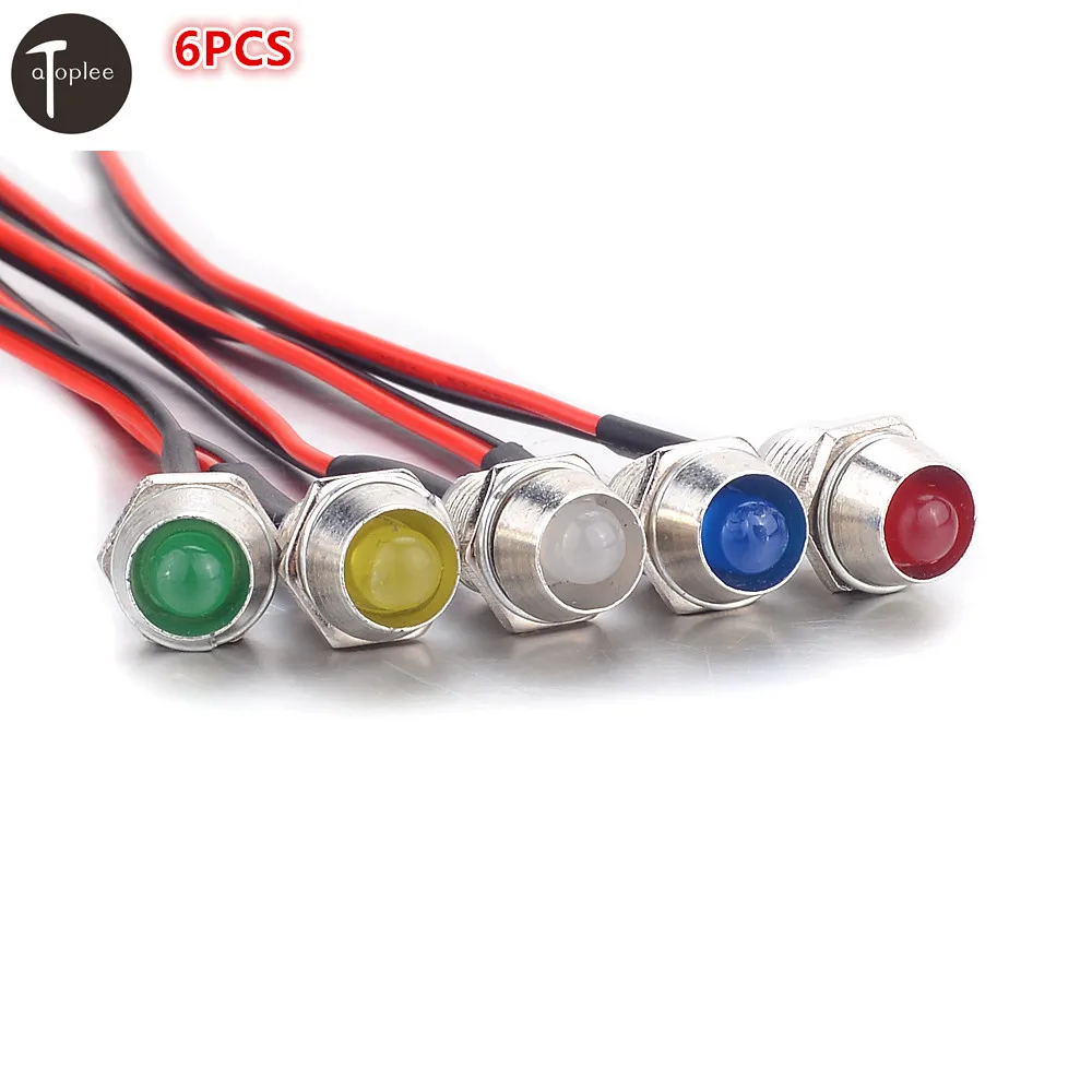 6 шт. DC12V LED 8 мм металлический индикатор водонепроницаемый IP65 сигнальная лампа