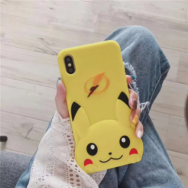 Pikachu 3D мультфильм милый маленький Стич Счастливый медведь, мягкий силикон задняя крышка для iPhone 6 6s X XR Xs Max 7 8 Plus телефонные чехлы Fundas Coque - Цвет: Pikachu