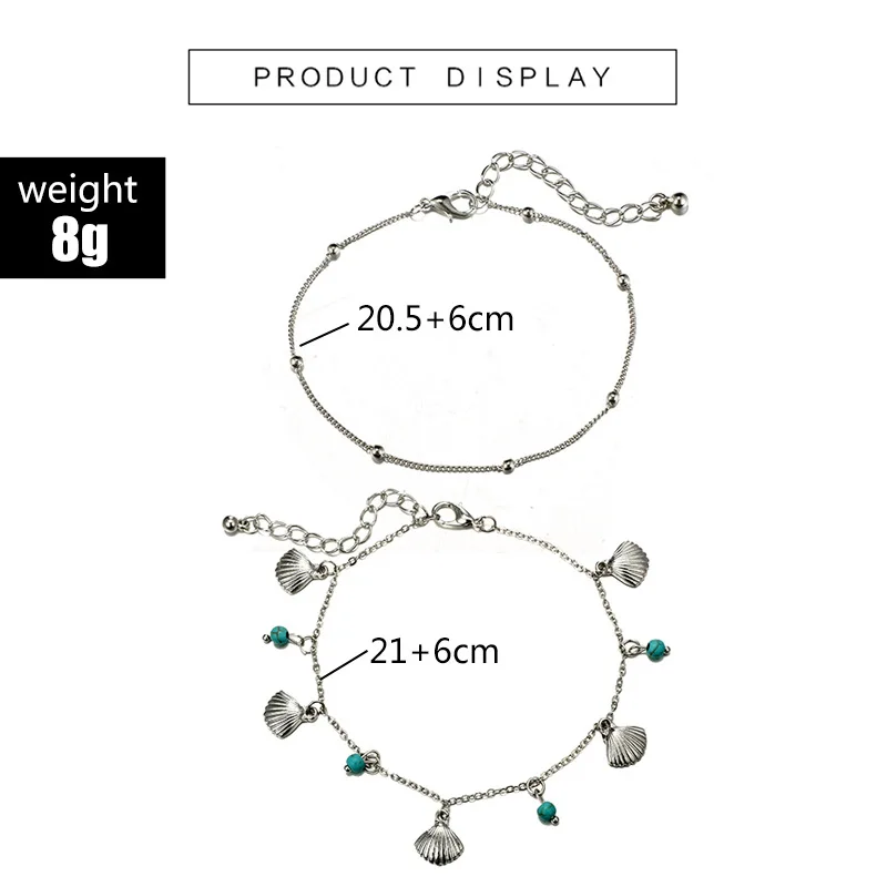 Women's Silver Anklet Shell Feet Blue Beads Summer Beach Barefoot Bracelet Ankle Adjustable Bohemian Accessories | Украшения и