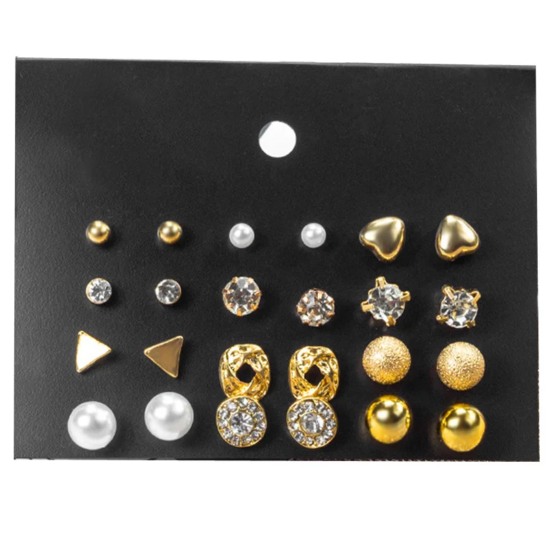 CE002-Gold Charmsmic шпильки геометрической формы серьги наборы кристалл жемчуг серьги гвоздики для детей женские свадебные ювелирные изделия аксессуары оптом - Metal Color: CE002-Gold