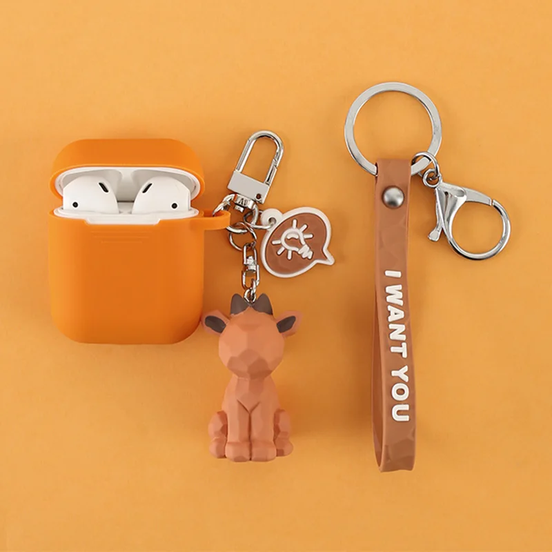 Cute DIY Cat Silicone Case For Apple Airpods Cover Bluetooth Earphone Protective for Cartoon Geometry Key Ring | Электроника