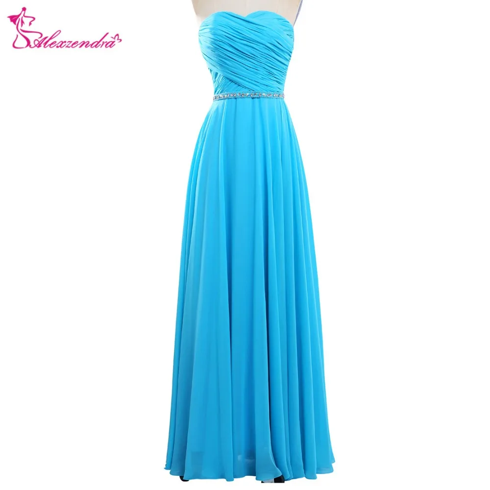 

Alexzendra Blue Sweetheart Beaded Pleated A Line Prom Dresses Crystals Long Bridesmaid Dresses Party Dress
