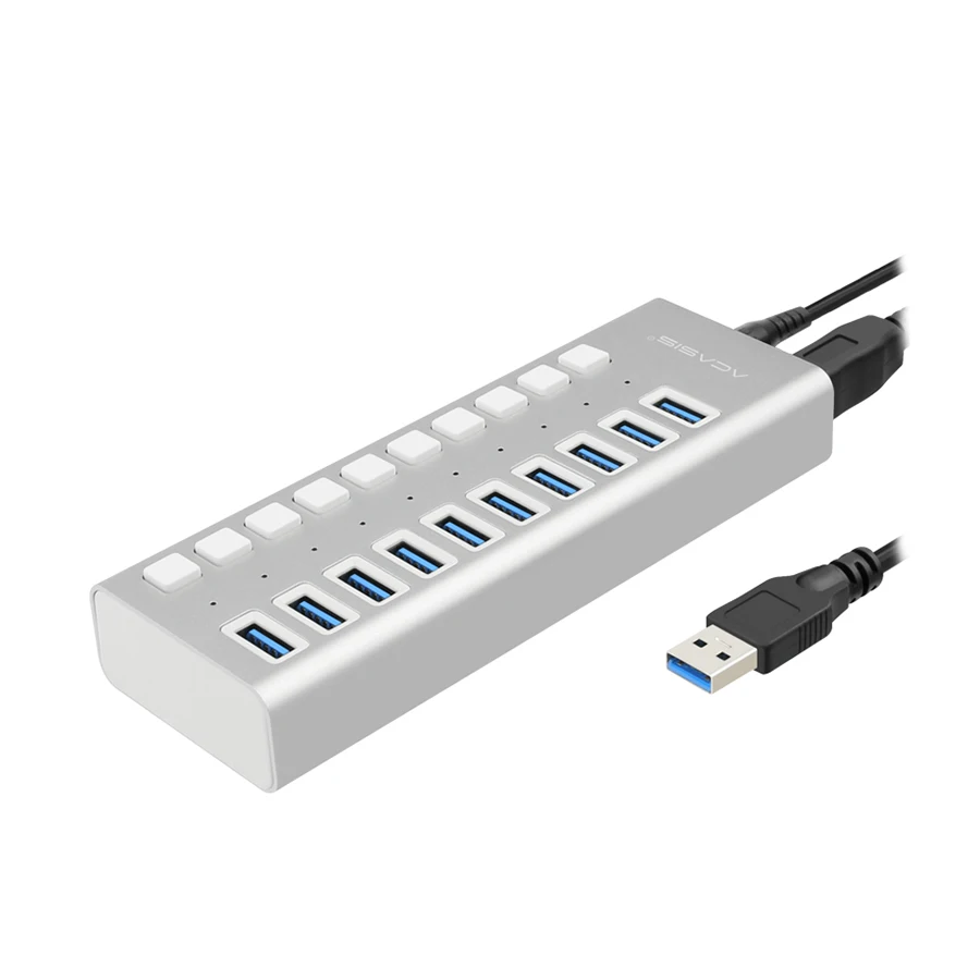 EU plug Acasis usb-хаб 3,0 Супер скорость 5 Гбит/с 10 портов Портативный Usb 3,0 концентратор разветвитель с внешним адаптером питания ПК для аксессуаров - Цвет: EU plug
