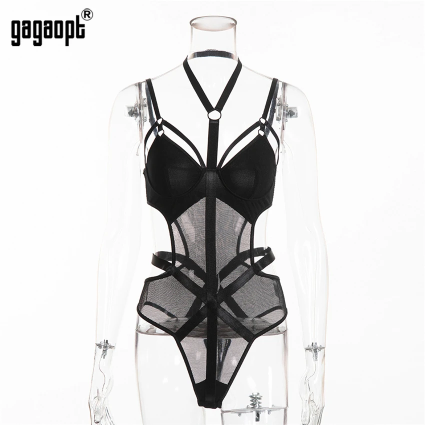 Gagaopt, Кружевное боди для женщин, боди-бандаж, пэчворк, сетка, боди, черный, Холтер, сексуальный боди, клубный комбинезон, Комбинезоны