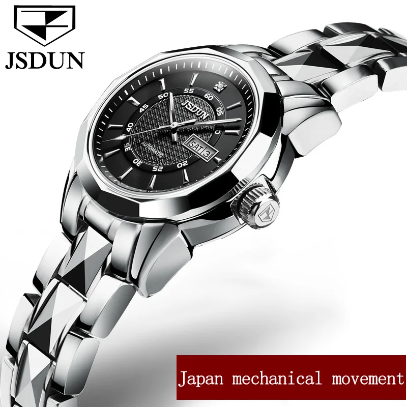Silver black lady JSDUN женские часы мужские часы лучший бренд класса люкс механические часы для пары relogio masculino feminino Вольфрамовая сталь водонепроницаемые - Цвет: Silver black lady